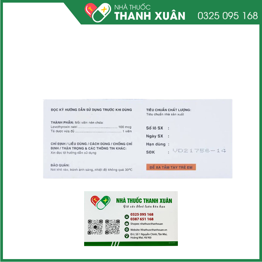 Thuốc L-Tyrox 100 DaviPharm điều trị hội chứng suy giáp